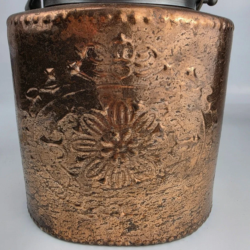 Large Embossed Copper‎ Painted Glass Candle Holder Jar Rope Handle Boho Decor